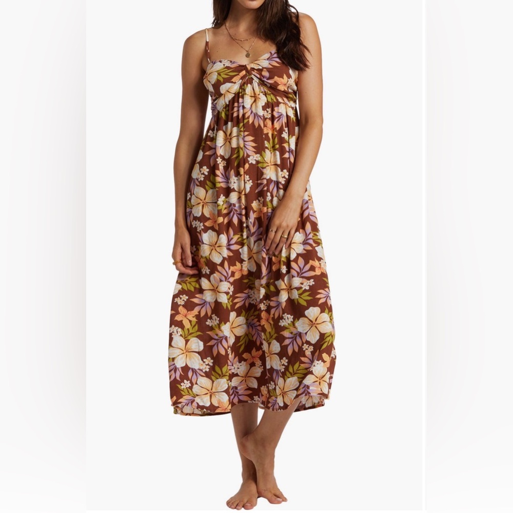 NEW Billabong Daybreak Floral Brown Midi Dress